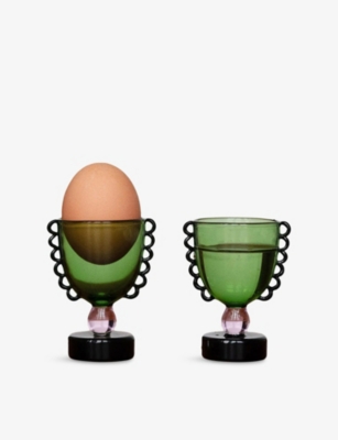 Sophie Lou Jacobsen Green Coco Scallop Glass Cup Set Of Two In Green