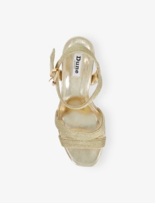 Dune Womens  Manifesting Cross-strap Woven Heeled Sandals In Gold Fabric
