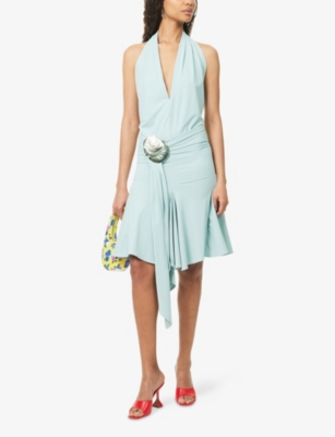 Conner Ives Womens Blue Sash Belt Stretch-jersey Mini Dress