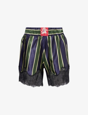 Conner Ives Womens Lace Football Striped Cotton And Silk-blend Shorts Multi Xs In Blue