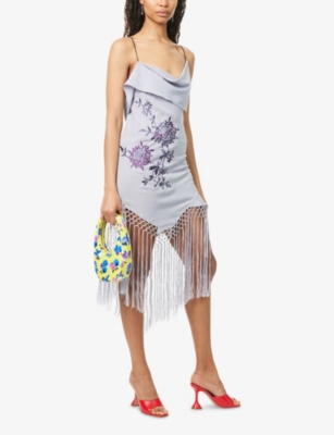 Conner Ives Demi Couture Piano Shawl Embroidered Silk Dress In Purple