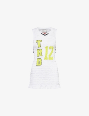 CONNER IVES: Reconstituted Shirred Basketball Jersey Mini Dress