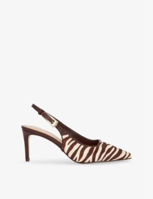 DUNE WOMENS ZEBRA PRINT LEATHER CLOSED ZEBRA LEATHER HEELED COURTS EUR 40 / 7 UK 