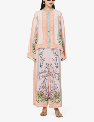 RAISHMA: Charlotte Round-Neck Floral-Pattern Silk Blouse