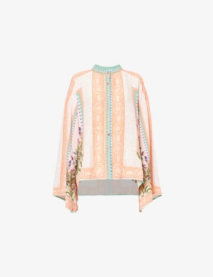 RAISHMA: Charlotte Round-Neck Floral-Pattern Silk Blouse