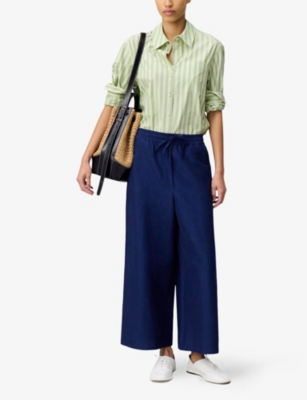 CLAUDIE PIERLOT: Logo-Embroidery Wide-Leg Lightweight Woven Trousers