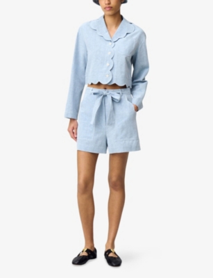 CLAUDIE PIERLOT: Belted Denim-Look Woven Shorts