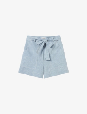 CLAUDIE PIERLOT: Belted Denim-Look Woven Shorts