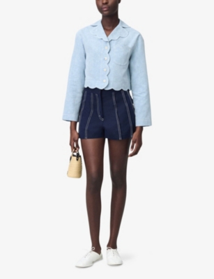 CLAUDIE PIERLOT: Scallop-Edge Cropped Denim Shirt