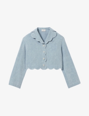 CLAUDIE PIERLOT: Scallop-Edge Cropped Denim Shirt