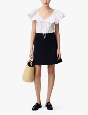 Claudie Pierlot Womens Dual-color Contrast Short-sleeve Cotton-blend Mini Dress