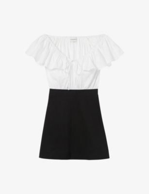 Claudie Pierlot Womens Dual-color Contrast Short-sleeve Cotton-blend Mini Dress