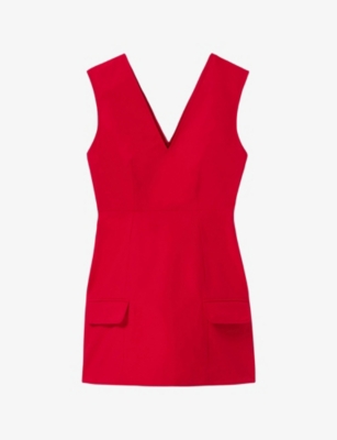 Claudie Pierlot Cotton V-neck Mini Dress In Red