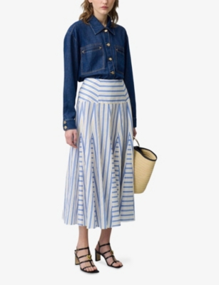 CLAUDIE PIERLOT: Striped Peplum-Draped Woven Maxi Skirt