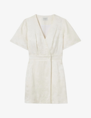Claudie Pierlot Womens Ecru Wrap-front Short-sleeve Jacquard Mini Dress In Ecru