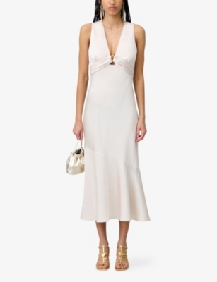 Claudie Pierlot Womens Champagne Flowy V-neck Satin Maxi Dress
