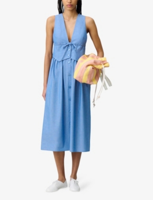 Claudie Pierlot Cotton Waistcoat Maxi Dress In Blue