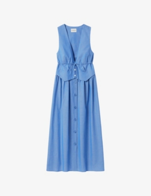 Claudie Pierlot Cotton Waistcoat Maxi Dress In Blue