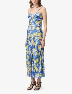 CLAUDIE PIERLOT: Floral-Print Sleeveless Satin Maxi Dress