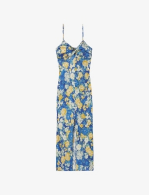 CLAUDIE PIERLOT: Floral-Print Sleeveless Satin Maxi Dress