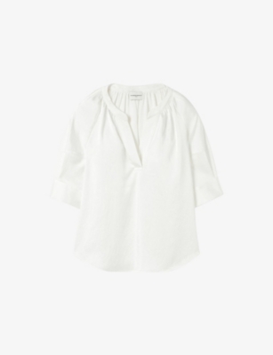 CLAUDIE PIERLOT: Tunisian-Collar Short-Sleeve Woven Blouse