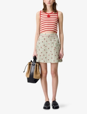 CLAUDIE PIERLOT: Floral-Print A-Line Linen Mini Skirt