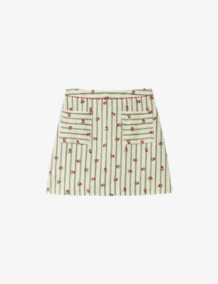 CLAUDIE PIERLOT: Floral-Print A-Line Linen Mini Skirt
