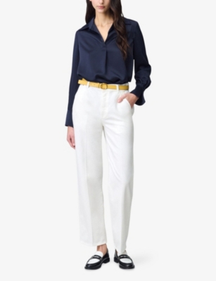 Claudie Pierlot Womens Open-collar Long-sleeved Satin Blouse Navy
