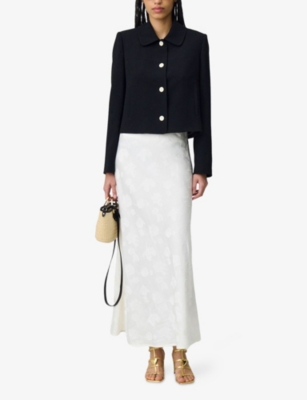CLAUDIE PIERLOT: Embossed Floral-Print Satin Maxi Skirt