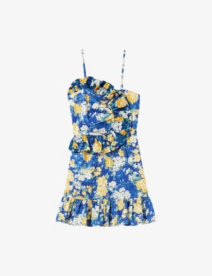 CLAUDIE PIERLOT: Floral-Print Frill-Trim Cotton Mini Dress
