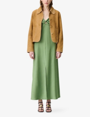 CLAUDIE PIERLOT: Twist-Front Spaghetti-Strap Satin Maxi Dress