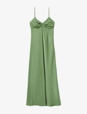 CLAUDIE PIERLOT: Twist-Front Spaghetti-Strap Satin Maxi Dress