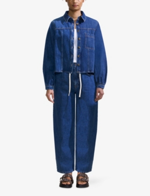 Ro&zo Womens Drawstring-waist Slim Barrel-leg Denim Jeans Blue In Blue