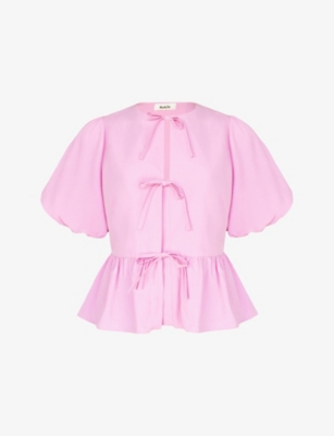 RO&ZO: Tie-Front Puff-Sleeve Cotton Top