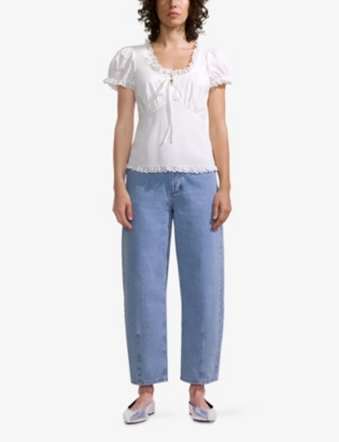 RO&ZO: Lace-Trim Puff-Sleeve Cotton Blouse