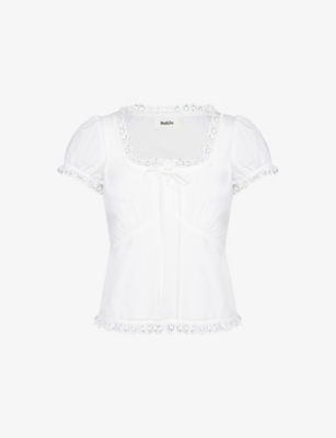RO&ZO: Lace-Trim Puff-Sleeve Cotton Blouse
