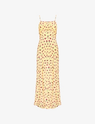 Ro&zo Womens Yellow Rose-print Gathered-front Woven Midi Dress