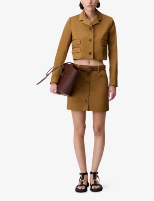 Claudie Pierlot Womens Tobacco Notch-lapel Single-breasted Cropped Cotton-blend Blazer In Tobacco