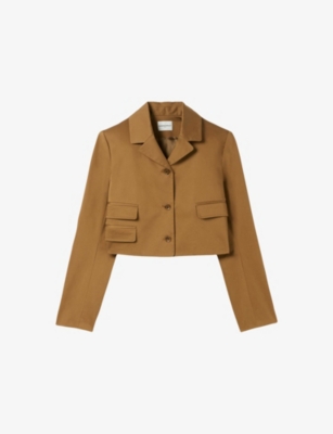 Claudie Pierlot Womens Tobacco Notch-lapel Single-breasted Cropped Cotton-blend Blazer In Tobacco