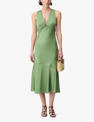 CLAUDIE PIERLOT: Stripe-Print Lace-Trim Ramie Maxi Dress