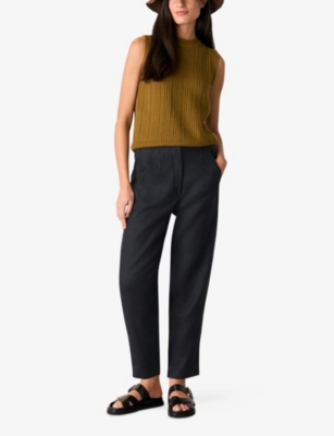 Whistles Womens Barrel-leg High-rise Linen Trousers Black In Black