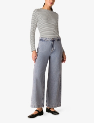WHISTLES: Striped Long-Sleeved Stretch-Cotton Top