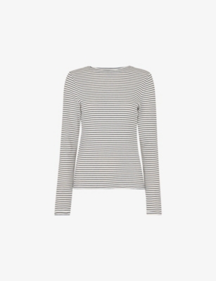 WHISTLES: Striped Long-Sleeved Stretch-Cotton Top