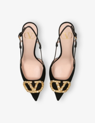 Valentino Womens Black/comb Vlogo 80 Slingback Pumps Eur 39.5 / 6.5 Uk In Black/comb
