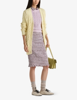 Prada Womens Purple Round-neck Cable-knit Cotton Jumper In Purple
