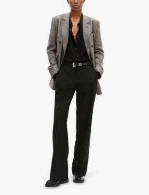 THE KOOPLES WOMENS THE KOOPLES NOTCH-LAPEL DOUBLE-BREASTED WOOL AND LINEN-BLEND BLAZER 