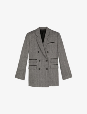 THE KOOPLES WOMENS THE KOOPLES NOTCH-LAPEL DOUBLE-BREASTED WOOL AND LINEN-BLEND BLAZER 