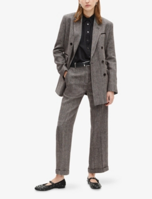 Shop The Kooples Womens  Straight-leg Mid-rise Wool And Linen-blend Tailored Trousers