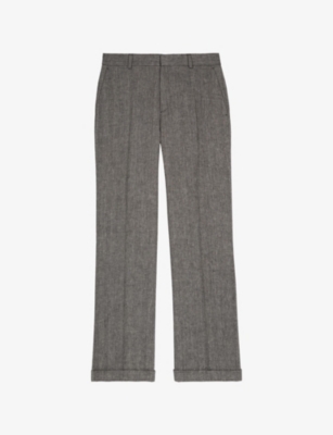 Shop The Kooples Womens  Straight-leg Mid-rise Wool And Linen-blend Tailored Trousers