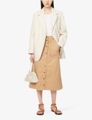 Me And Em And Em Womens Toffee Ecru Stripe Cotton-twill Maxi Skirt